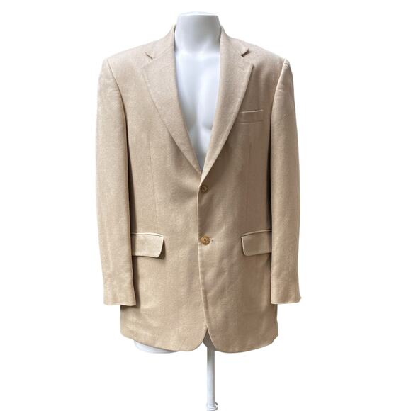 Lands End Blazer 40L Beige Silk Wool Blend Two Button Neutral Preppy Academia - Picture 3 of 16